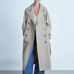 Vintage Women's Double Breasted Fashion Over Knee Trench Coat