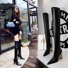 Women Thigh Shoes  Pointed Toe  Over Knee Boots Square Heels
