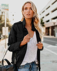 Women's Casual  Solid Color Loose Zip Lapel Jacket