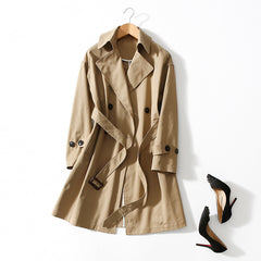 Women's Suit Neck Belt Waist Long Over-the-knee Windbreaker Jacket