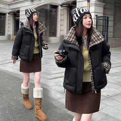 Fashion Winter Patchwork Color Block Short Petite Puffy Padded Coat