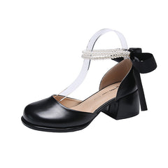 Chunky Heel Pearl Shoes High Quality Mary Jane