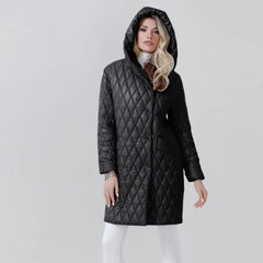 Fashion Woman Cotton Dress Coat Solid Color Hooded Warm Puffer Jacket