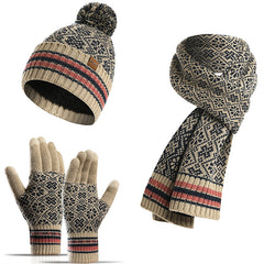 Three-piece Winter  Knitted Warm Woolen Hat Scarf And Gloves