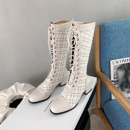 Spliced Lace-up Boots For Women