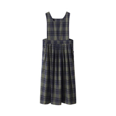 Vintage Wool Green Plaid Back Strap Matte Dress