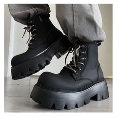 Height Increasing Lace-up Motorcycle Leather Boots