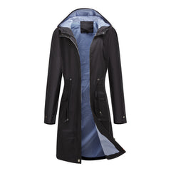 Long Casual Windbreaker Women's Waterproof Hooded Solid Color  Striped Lining Straight Coat