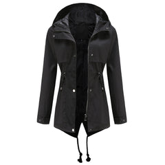 Windbreaker Mid-length Hooded Jacket With Waist Waist Outdoor Raincoat