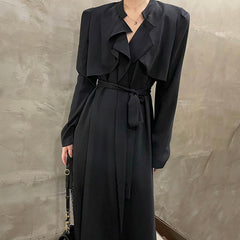 V-neck Ruffled Stitching Lace Waist Slim Long Sleeve Dress
