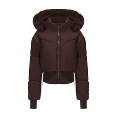 Women's Hooded Large Fur Collar Short Cotton Jacket