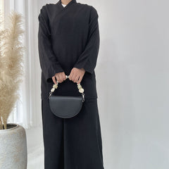 Solid Color Casual Lace Up Middle East Dubai Top And Skirt Suit