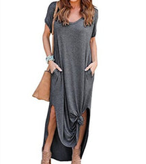 AliExpress Amazon Hot Sale V-Neck Pocket Split Dress