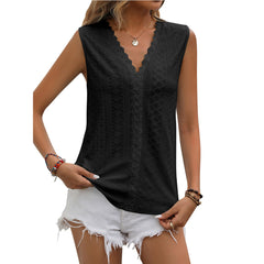 Solid Color Hole Lace V-neck Sleeveless Vest