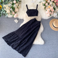 Western Style Camisole, All-match Long Skirt, Fashionable Two-piece Skirt