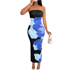 New Women's Slim-fit Contrast Colors Floral Print Dress
