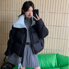 Women's High Collar Warm Cotton-padded Coat With Contrast Color Design