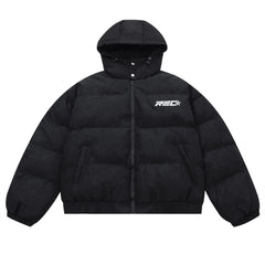 Texture Pleated Warm Thick Loose Hooded Cotton Puffer Coat