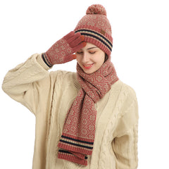 Three-piece Winter  Knitted Warm Woolen Hat Scarf And Gloves