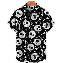Men's Halloween Short Sleeve Printing Lapel Cardigan Top Summer Cartoon Unique Shirt