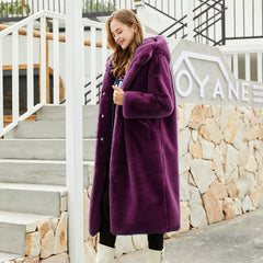Women's Faux Fur Long Hooded Faux Rabbit Plush Jacket