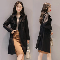 Solid Color Slim Double-breasted Mid-length Ladies