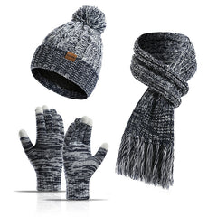 Three-piece Set Of Color Hat Thick Scarf Touch Screen Gloves