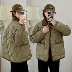 Classic Rhombus Cotton-padded Clothes Disposable PU Leather Loose Contrast Color And Versatile