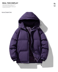 Men's Hoodie Coat Winter Fashion Solid ZIp-up Thickened Cotton-padded Puffer Jacket Casual Warm Outwear Top Clothing