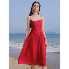 Yellow Suspender Dress Waist Section With Stripes