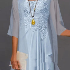 Chiffon Solid Color Lace Sleeveless Long Jumper Dress Two-piece Set