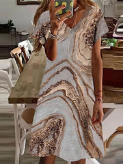 Women's Elegant Round Neck Print Loose Dress