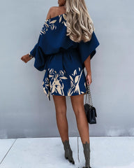 European And American Women's Printed Diagonal Shoulder Casual Loose Skirt