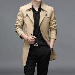 Spring And Autumn Men's Long Windbreaker High Quality Button Fashion Windbreaker Jacket Plus Size