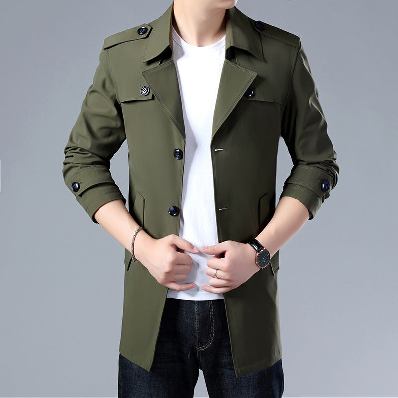 Spring And Autumn Men's Trench Coat With Buttons  Jacket Slim Regular Classic Jacket