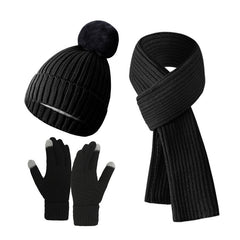 Solid Color Woven Hat Scarf And Gloves Warm Set