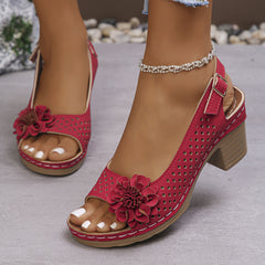 Plus Size Flower Casual Buckle Solid Color  Heel Sandals