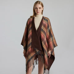 Classic Colorful Plaid Shawl Cape Faux Cashmere Tassel Thickening