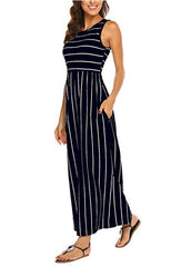 Women's Sleeveless Striped Flowy Casual Maxi Dress