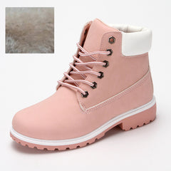 Pink With Velvet Lining Warm Flat Bottom High-top Men's Shoes Couple Boots