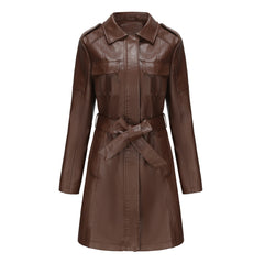 European And American-style Mid-length Leather Coat For Women