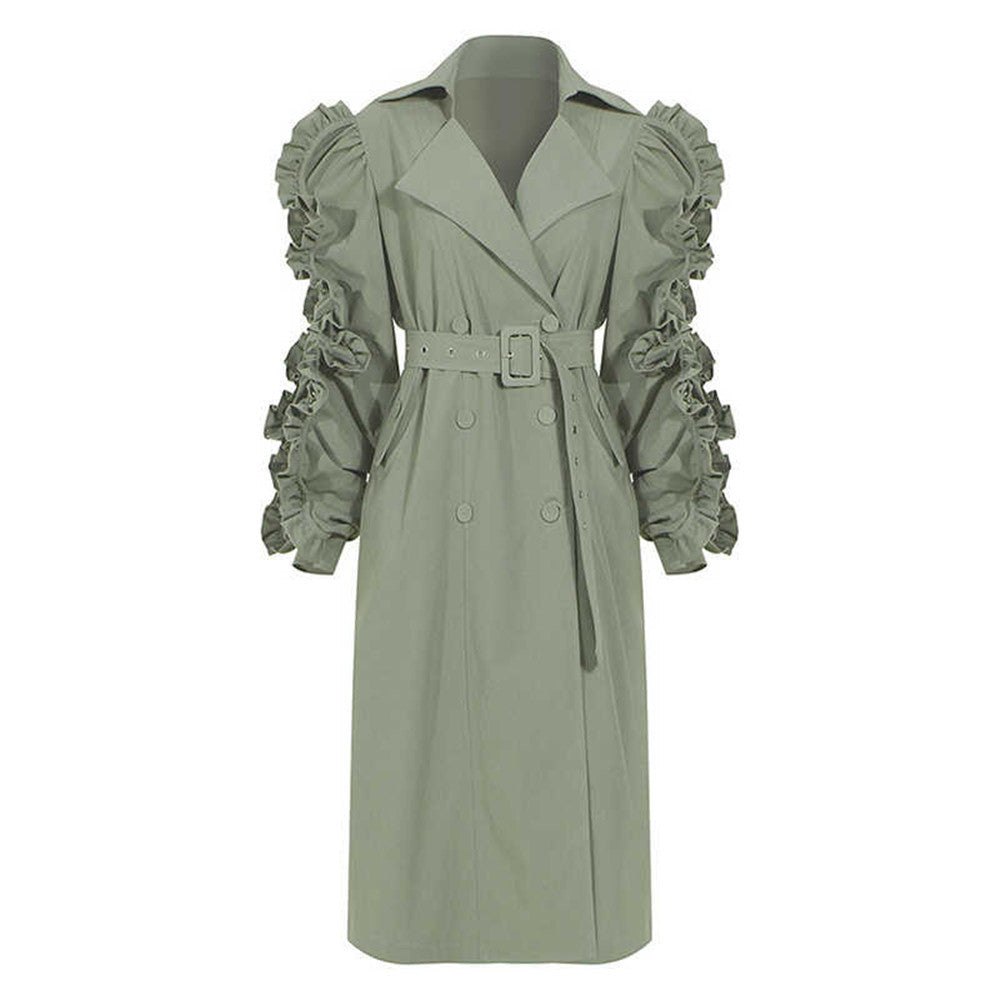 Personality Temperament Trench Coat All Match Double Breasted Solid Color