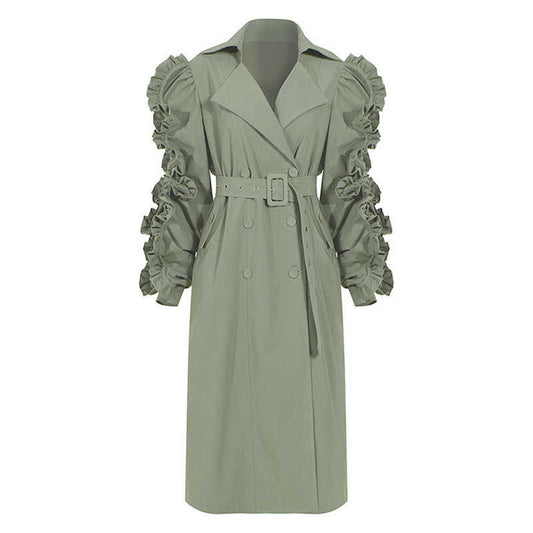 Personality Temperament Trench Coat All Match Double Breasted Solid Color