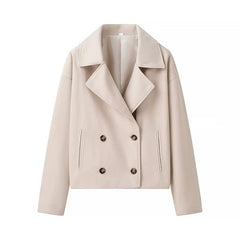 Casual Plus Size Lapel Double Breasted Woolen Coat Top