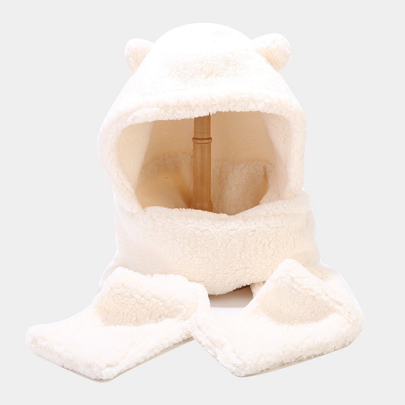 Two-piece Warmth Hat And Scarf With Thickened Bear Ears