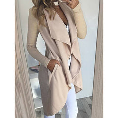 Women's Plus Size Solid Color Polo Collar Slim Fit Long Trench Coat