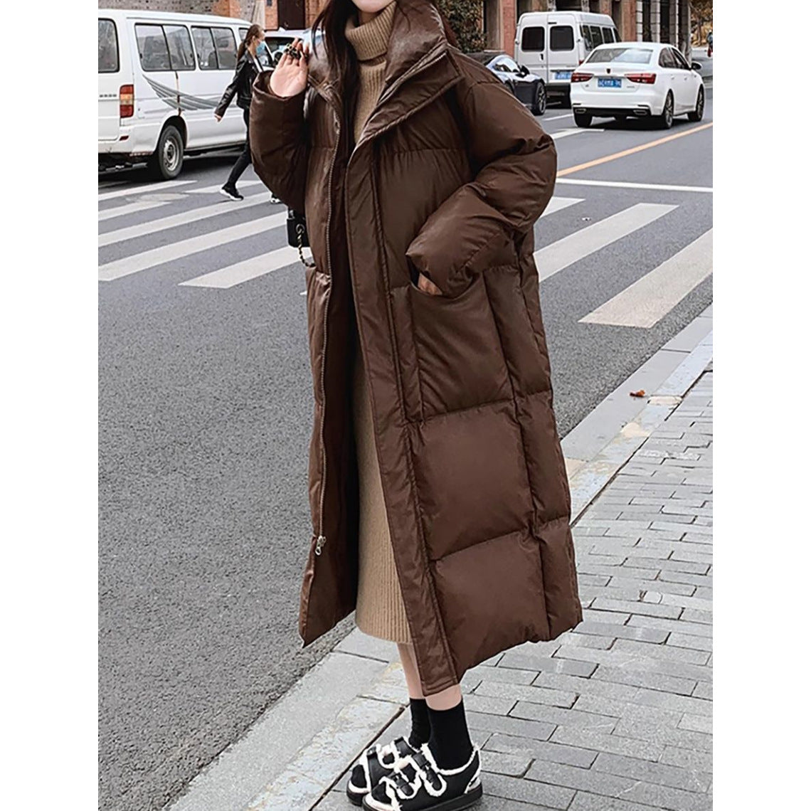 Women's vintage coffee brown puffer jacket