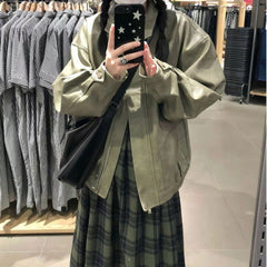 Vintage Wool Green Plaid Back Strap Matte Dress