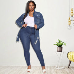 Women's Coat Cardigan Ripped Wash Denim Trench Coat
