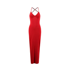 Women's Backless Cross Shoulder Strap Pleated Dress
